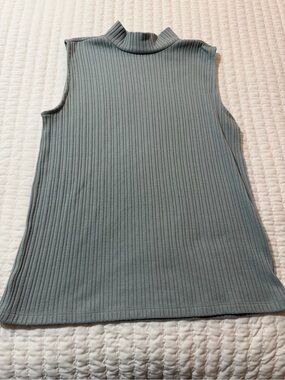 Sleeveless Ribbed Mock Neck Top - Sage Green